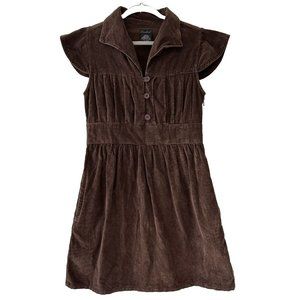 Ezekiel VTG Womens Corduroy Dress Sz M Brown Folding Button Cap Sleeve